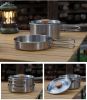 Outdoor Hiking 304 Stainless Steel Pot with Folding Handle – Camping Portable Frying Pan & Soup Pot Cookware Set