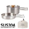 Outdoor Hiking 304 Stainless Steel Pot with Folding Handle – Camping Portable Frying Pan & Soup Pot Cookware Set