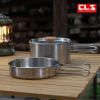 Outdoor Hiking 304 Stainless Steel Pot with Folding Handle – Camping Portable Frying Pan & Soup Pot Cookware Set