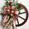 1pc Christmas Red Wagon Wheel Wreath – Vintage Xmas Door Decor