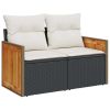 7-Piece Garden Sofa Set – Black PE Rattan with Large Adjustable Feet