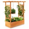 Raised Wooden Garden Bed with Trellis and Hanging Roof