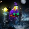 3.9 FT Halloween Inflatable Witch Riding Broom Broke Out from Window Outdoor Decorations, Scary Blow up Decor