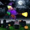 3.9 FT Halloween Inflatable Witch Riding Broom Broke Out from Window Outdoor Decorations, Scary Blow up Decor