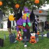 3.9 FT Halloween Inflatable Witch Riding Broom Broke Out from Window Outdoor Decorations, Scary Blow up Decor