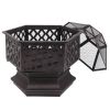 22" Hexagonal Iron Fire Pit Brazier for Backyard & Poolside