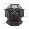 22" Hexagonal Iron Fire Pit Brazier for Backyard & Poolside