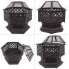 22" Hexagonal Iron Fire Pit Brazier for Backyard & Poolside