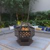 22" Hexagonal Iron Fire Pit Brazier for Backyard & Poolside