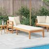 Sun Lounger with 1 Armrest – Cream White Solid Acacia Wood