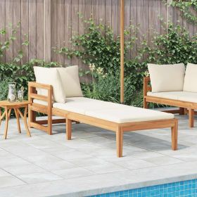 Sun Lounger with 1 Armrest – Cream White Solid Acacia Wood