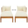 Sun Lounger with 1 Armrest – Cream White Solid Acacia Wood