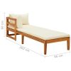 Sun Lounger with 1 Armrest – Cream White Solid Acacia Wood