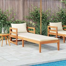 Sun Lounger with Cream White Cushions, Solid Acacia Wood