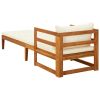 Sun Lounger with Cream White Cushions, Solid Acacia Wood