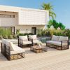 TOPMAX 7-Piece Modern Minimalist Outdoor Patio Sectional Sofa Set – Metal Frame with Rattan Weave & Cushions