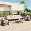 TOPMAX 7-Piece Modern Minimalist Outdoor Patio Sectional Sofa Set – Metal Frame with Rattan Weave & Cushions