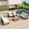TOPMAX 7-Piece Modern Minimalist Outdoor Patio Sectional Sofa Set – Metal Frame with Rattan Weave & Cushions