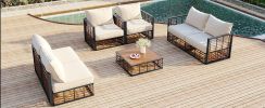 TOPMAX 7-Piece Modern Minimalist Outdoor Patio Sectional Sofa Set – Metal Frame with Rattan Weave & Cushions