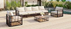 TOPMAX 7-Piece Modern Minimalist Outdoor Patio Sectional Sofa Set – Metal Frame with Rattan Weave & Cushions