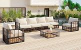 TOPMAX 7-Piece Modern Minimalist Outdoor Patio Sectional Sofa Set – Metal Frame with Rattan Weave & Cushions
