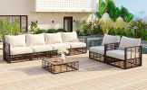 TOPMAX 7-Piece Modern Minimalist Outdoor Patio Sectional Sofa Set – Metal Frame with Rattan Weave & Cushions