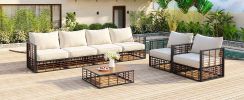 TOPMAX 7-Piece Modern Minimalist Outdoor Patio Sectional Sofa Set – Metal Frame with Rattan Weave & Cushions