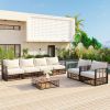 TOPMAX 7-Piece Modern Minimalist Outdoor Patio Sectional Sofa Set – Metal Frame with Rattan Weave & Cushions