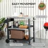 Outsunny Three-Shelf Outdoor Grill Cart with Stainless Steel Tabletop and Side Handle