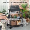 Outsunny Three-Shelf Outdoor Grill Cart with Stainless Steel Tabletop and Side Handle