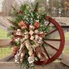 1pc Christmas Red Wagon Wheel Wreath – Vintage Xmas Door Decor