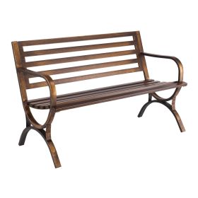 VEVOR Outdoor Bench, 50 inch, Carbon Steel Metal Frame with Slatted Pattern Backrest and Round Edge Armrests, Weatherproof Outside Bench for Patio