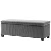 44" Gray Corduroy Storage Ottoman Bench with Lid and Steel Legs