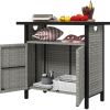 Outdoor Pool Towel Storage Cabinet with Shelf & PE Rattan – Weather-Resistant Pool Valet