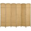 6-Panel Room Divider – 5.6 Ft Tall Freestanding Privacy Screen, Natural Wood Folding Partition