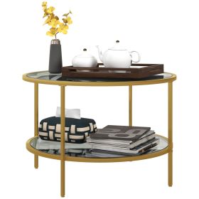 Modern 2-Tier Round Glass Side Table – Steel Frame Accent Table