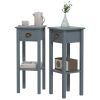 2-Tier Side Table Set of 2 – Gray End Tables with Drawer and Shelf for Living Room & Hallway