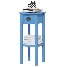 2-Tier Narrow Side Table with Drawer and Shelf – Light Blue End Table for Living Room or Hallway