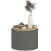 Round Storage Ottoman Coffee Table with Flip Top Tray – Linen Upholstered Footstool with Hidden Storage