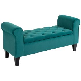 Tufted Storage Ottoman Bench with Folding Design, Velvet Upholstered Green