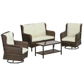 4pc Rattan Patio Set with Swivel Rocking Chairs – Cream