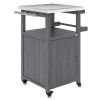 Outdoor Grill Cart with Stainless Steel Top & Solid Wood Cabinet – Dark Gray