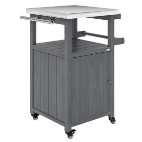 Outdoor Grill Cart with Stainless Steel Top & Solid Wood Cabinet – Dark Gray