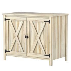 Wooden Outdoor Storage Cabinet with Shelf and Double Doors, Natural Wood