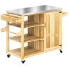 Outdoor Grill Cart with Stainless Steel Top – Solid Wood Kitchen Island with Wheels