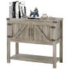Farmhouse Double Door Coffee Bar Cabinet, Kitchen Storage with Bottom Shelf