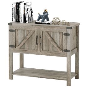 Farmhouse Double Door Coffee Bar Cabinet, Kitchen Storage with Bottom Shelf