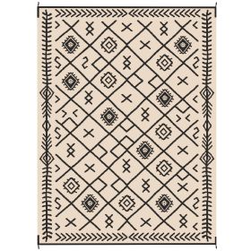 Reversible Outdoor Rug – Waterproof Plastic Straw, 9'x12', Black & Beige Rhombus with Carry Bag