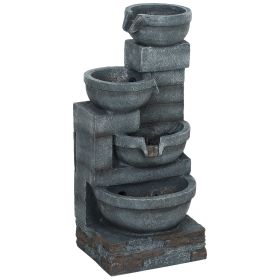 30" Outdoor Water Fountain with LED Lights – 4-Tier Resin