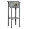 2-Tier Tall Side Table, Night Stand Narrow Accent Table with Drawer & Bottom Shelf, Gray